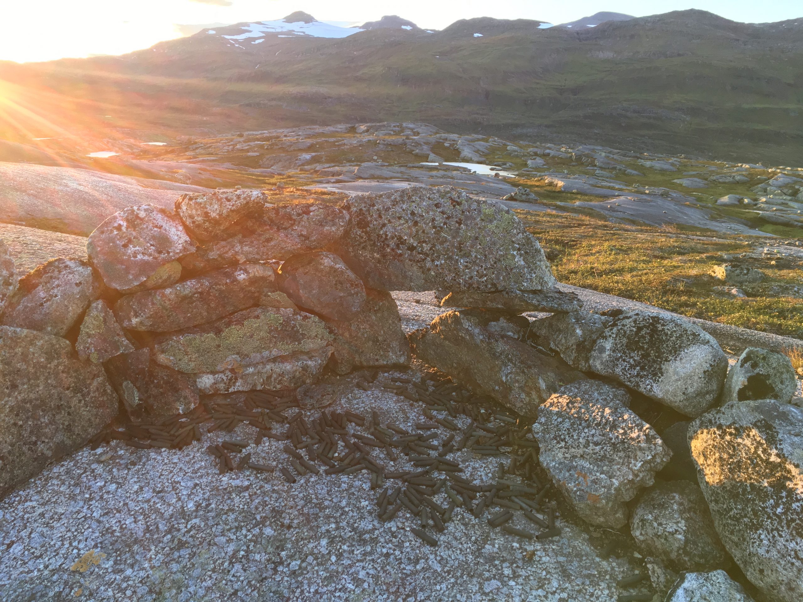 Utsnitt av lanskapsbilde av Narvikfjellene i solnedgang