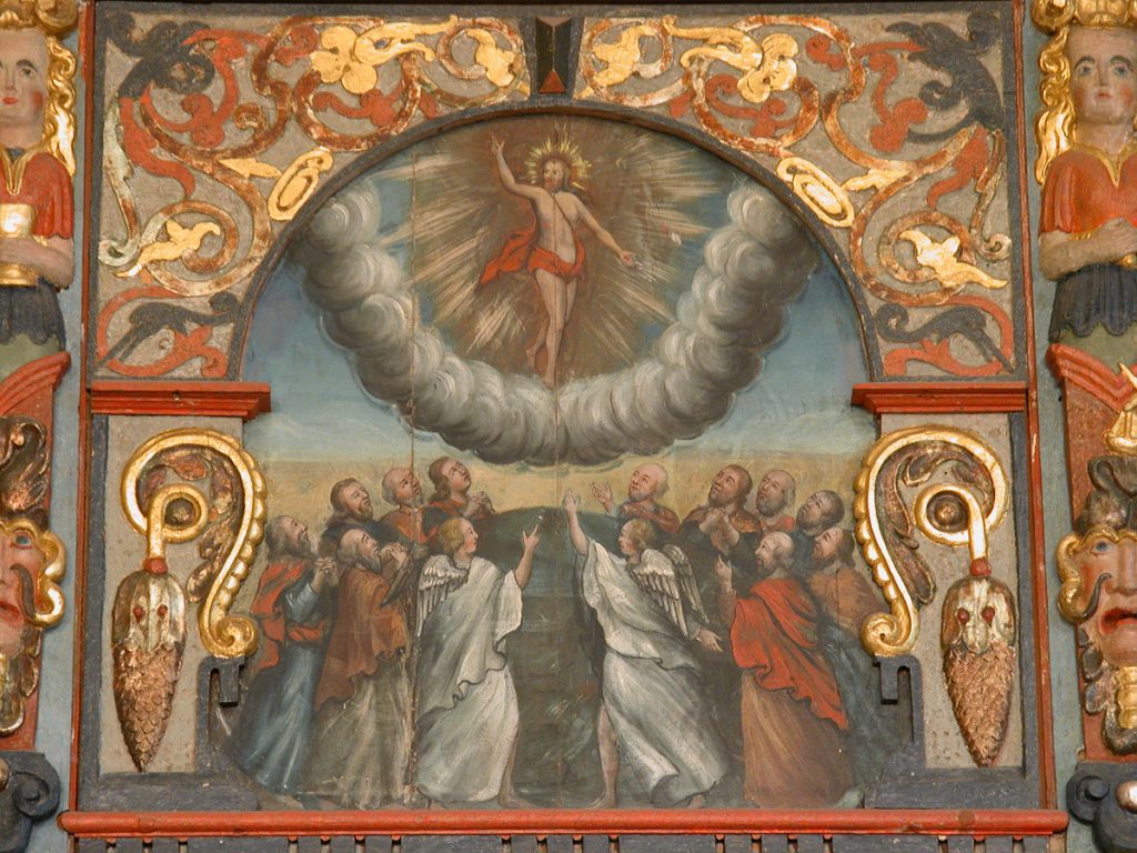 Kristi Himmelfart-motiv fra altertavlen i Råde kirke