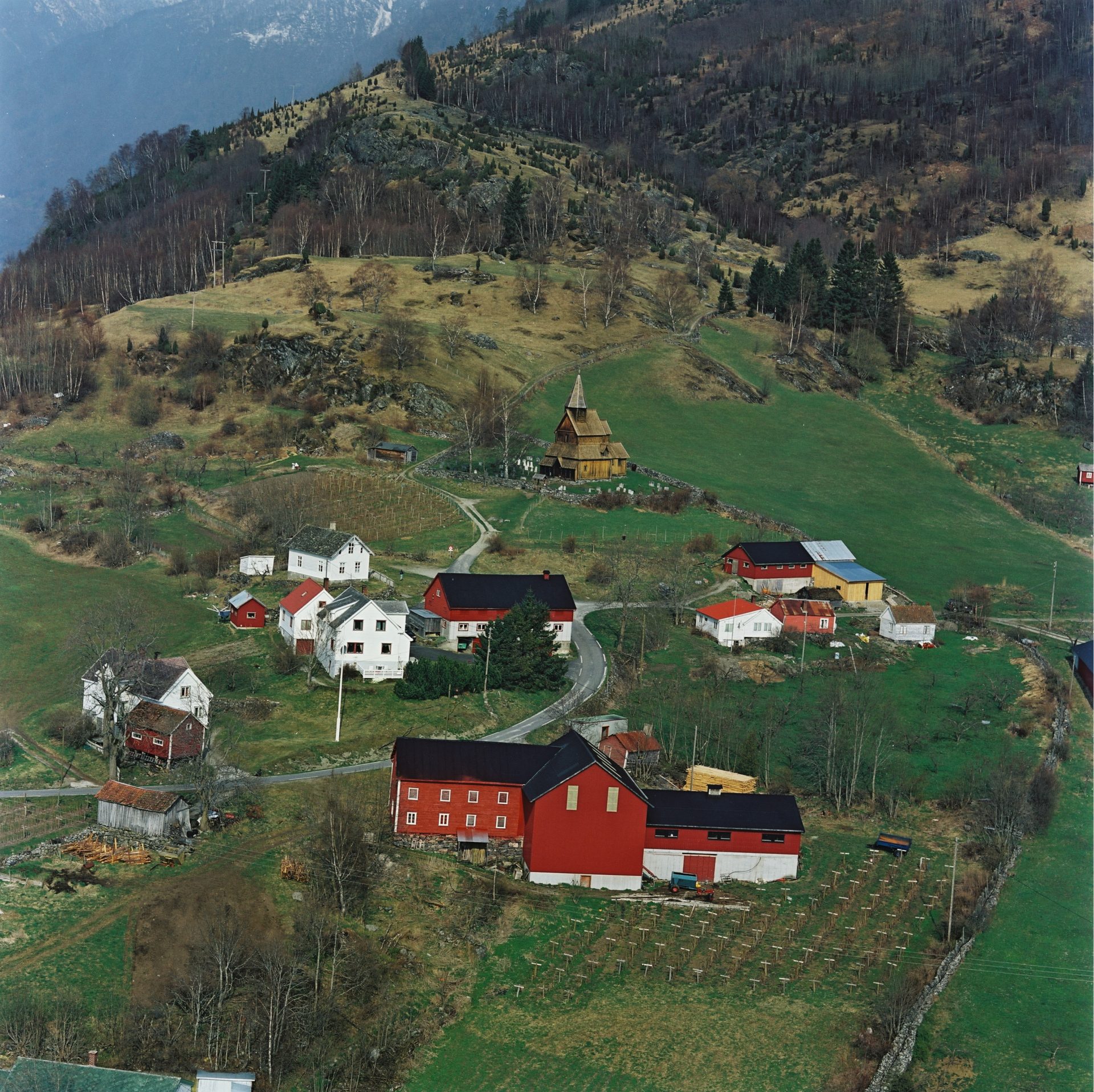 Aerial photo of Urnes Stave Church and its surroundings. Photo: Birger Lindstad, the Directoaret for Cultural Heritage