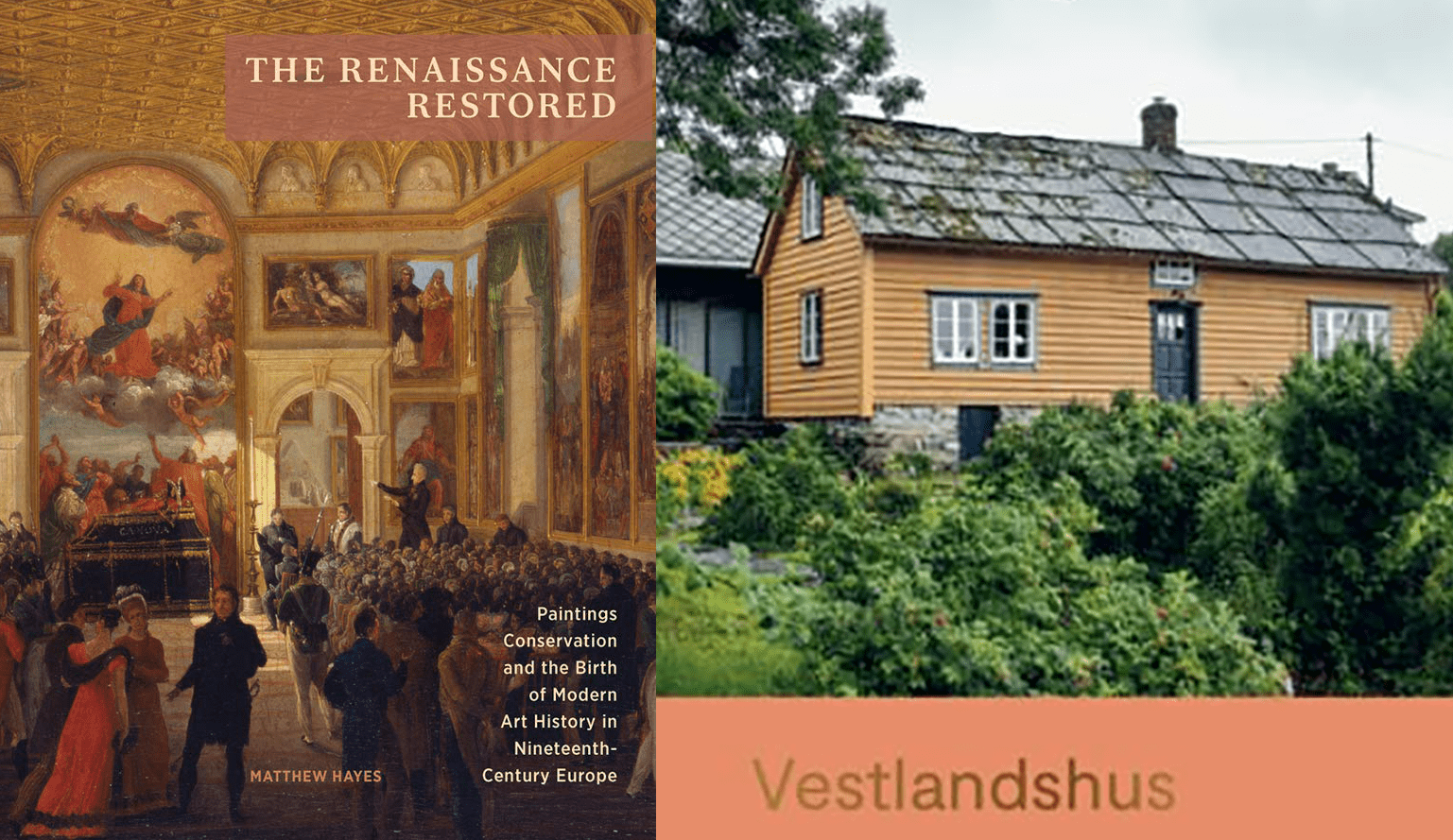 Bilde av bøkene Vestlandshus og The Renaissance Restored