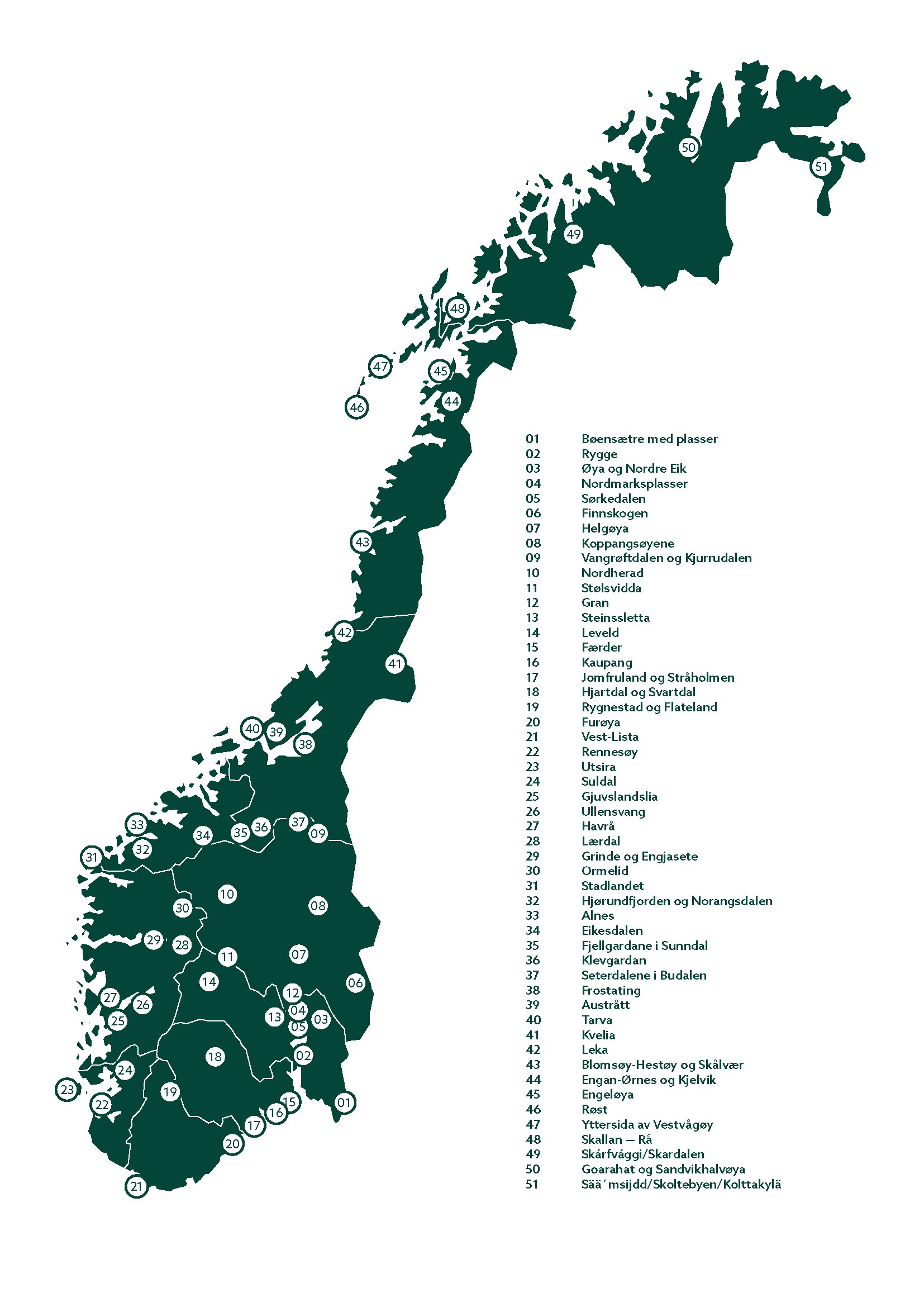 kart over Norge merket med UKL-landskap
