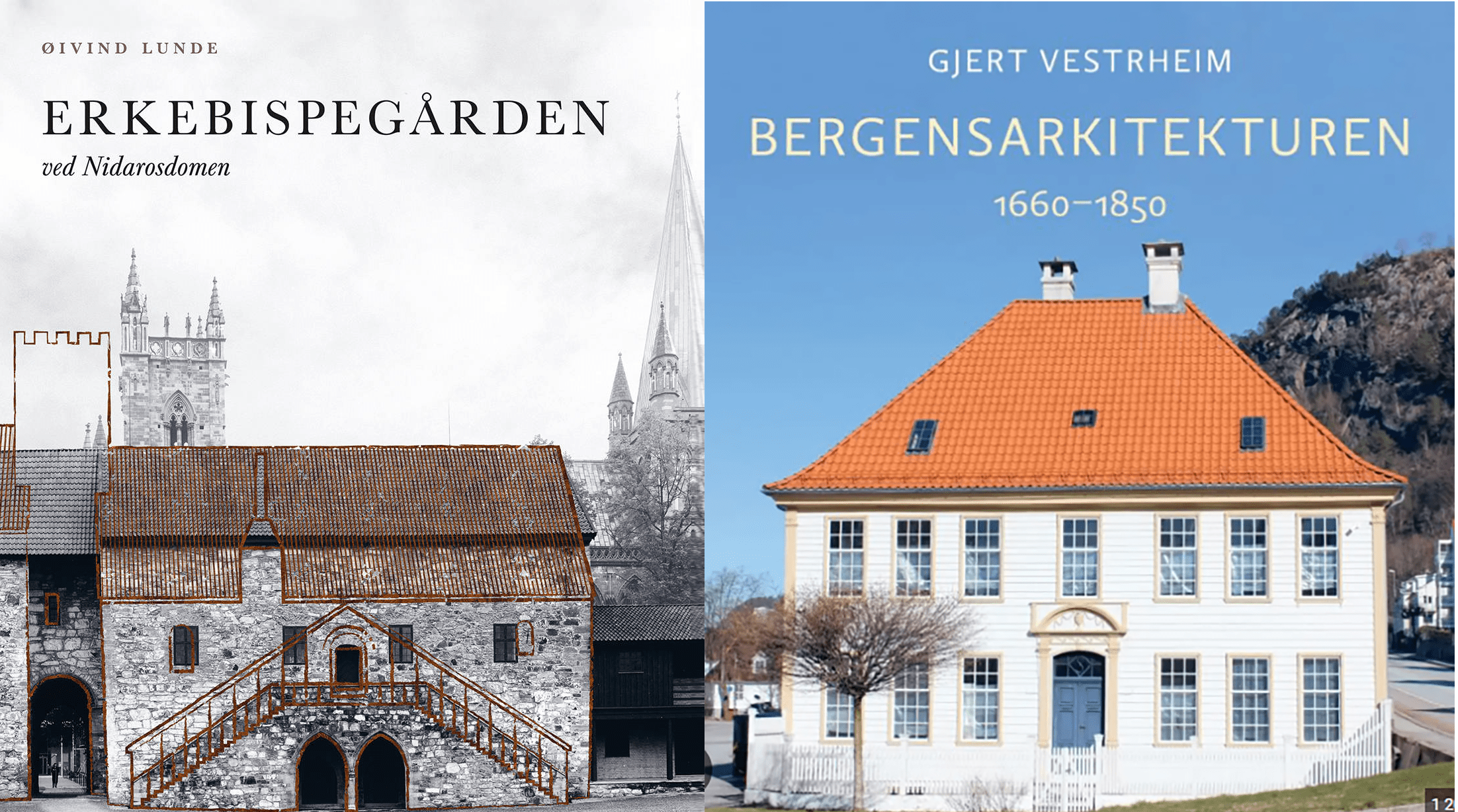 Bilde av bøkene Erkebispegården og Bergensarkitekturen